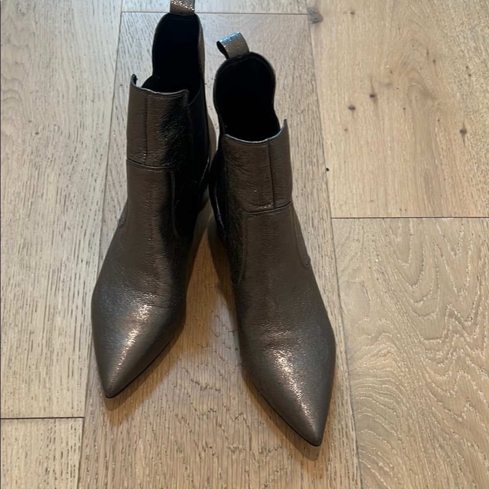 Gun metal metallic  Leather Ankle Boots